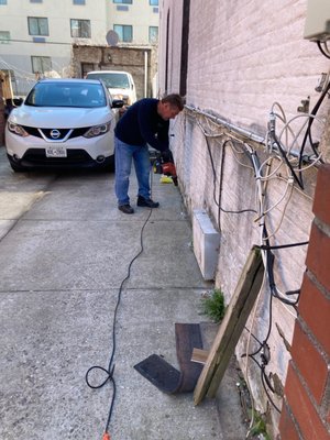 Hey Joe! Drilling and pumping termiticide for a termite treatment