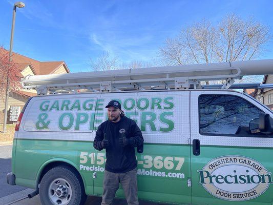 Technician Jordan (The Newly Wed) with Precision Garage Doors & Openet!