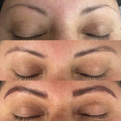 Beautiful micro bladed brows. She got only hair like strokes on her first session. The result is from her second session.