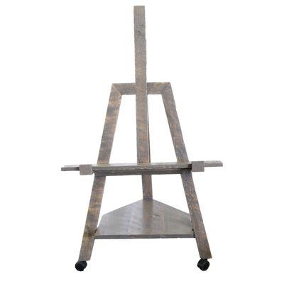 This is a custom easel we crafted. Made of rough sawn and in our lovely smoke wood stain. Simplistic yet stunning.