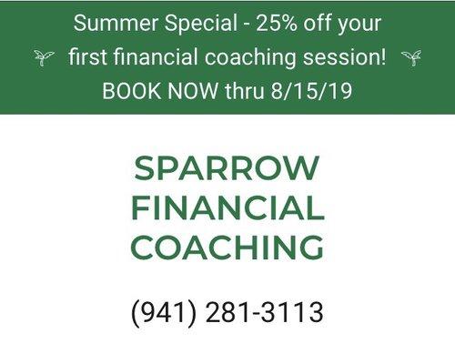 Summer Special: 25% off your first #FinancialCoaching session - BOOK NOW thru 8/15/19