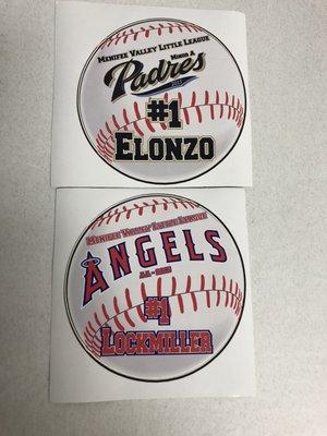 These are some of the car stickers that we made for 2 local baseball teams here in Murrieta Valley.