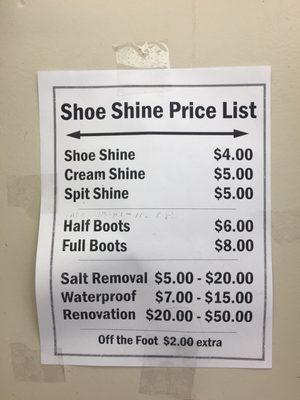 Shoe shine prices