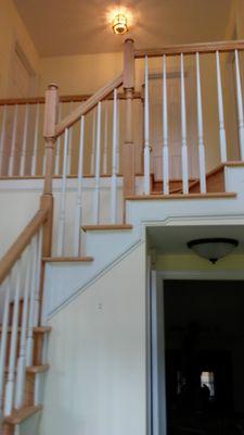 sanding down of handrails and steps to match prefinished flooring