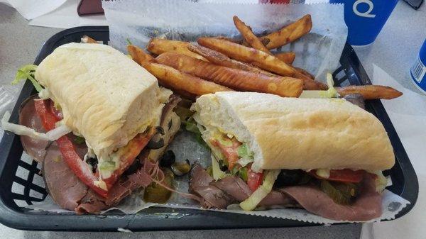 Beef sandwich with everything on it. $6.99 added combo fries/drink $2.50