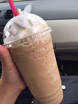 Blended ice white mocha, better than Starbucks! It's always nice to support small businesses!