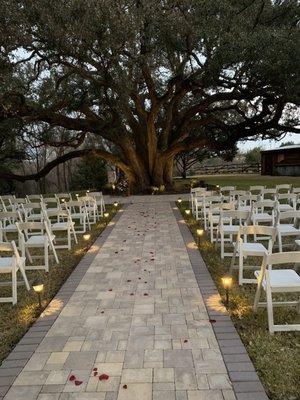 Outdoor ceremony area at dusk