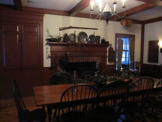 Hearth room with Wm & Mary table flanked with Windsor chairs