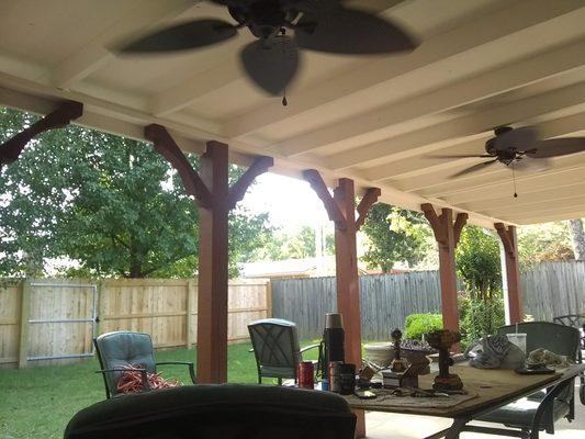 Back deck overhang complete with ceiling fans, and individual switches.