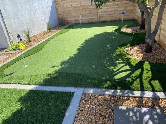 Artificial grass with nice gold patio