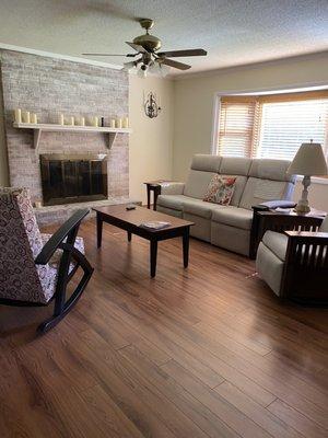 Couch, two chairs coffee table and two end tables from Barn Star Amish furniture. We love them -well handmade furniture.