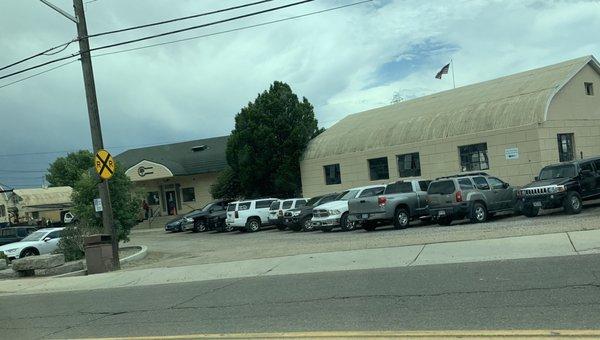 Front of building Entrance at left