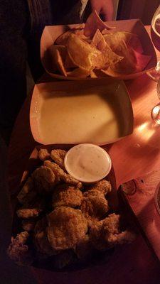 Fried pickles and chips n queso