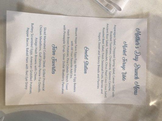 Here's the full menu for Mother's Day Brunch at the Mt Hope Farm in Bristol.