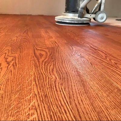 Red oak floors coated with duraseal gunstock stain.