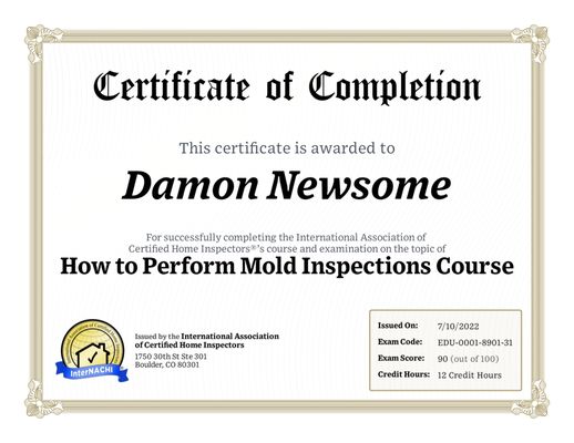 Mold Inspection cert.