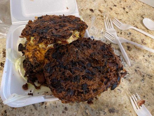 Burned egg foo young and no sauce so completely inedible