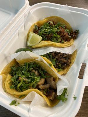 Chicken, Asada and Chorizo tacos