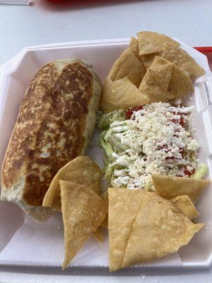 Burritos Tortilla Chips with salsa salad mix