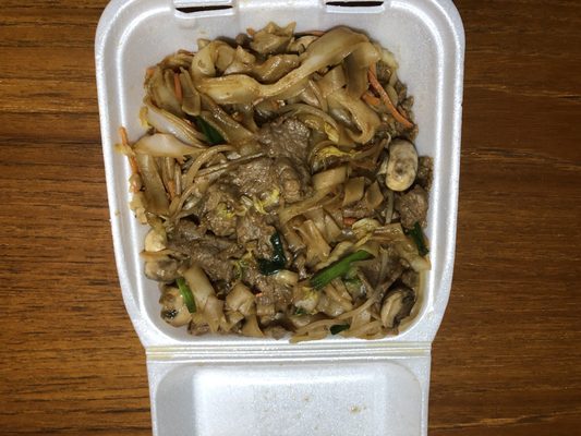 Clumped noodles in the beef chow fun.