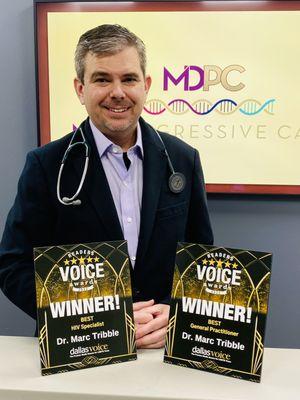 Dr. Tribble has been a winner of multiple awards from the Dallas Voice from 2020 - 2023.