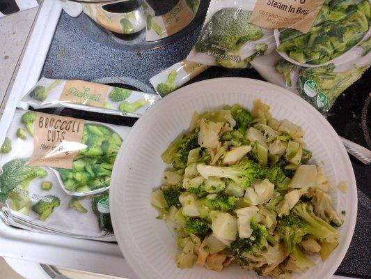 I bought 2 bags of this store brand steam in bag broccoli, and it is brown. Yuck! Do not get food here, unless it has see-through packaging.