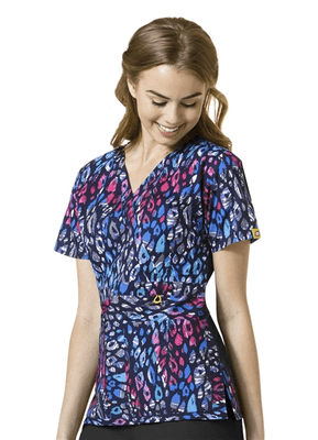 Scrub top: Peek-a-boo pocket print top in wild n free