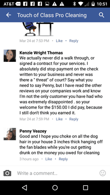 This was the owners response to my review of her services.