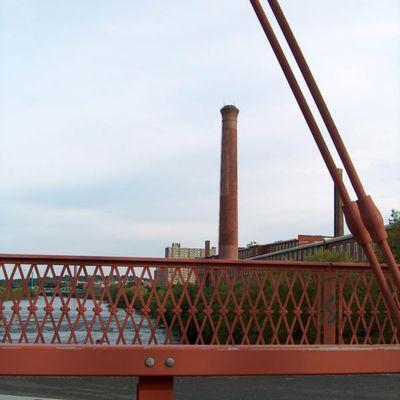 Aiken bridge & mill smokestack in Lowell aka  "mill city"