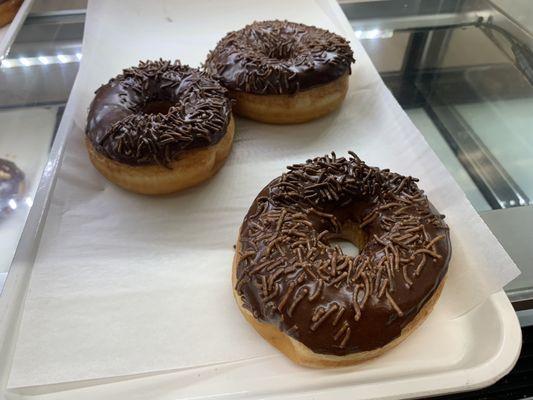 Double chocolate sprinkle donuts