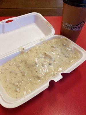 2 biscuit and gravy with coffee