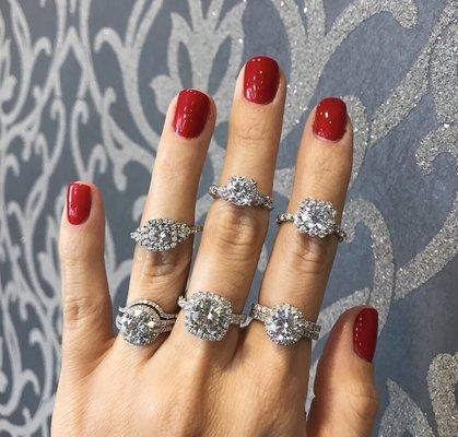 We have a large selection of diamond engagement rings accommodating all budgets. Stop by our store for the BEST most honest cust. service!