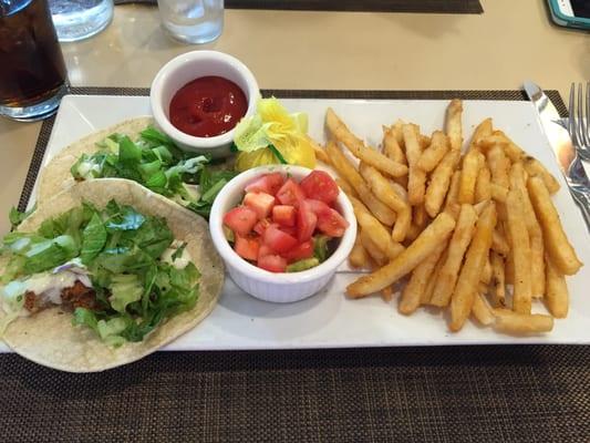 Fish Tacos with Avocado and fries