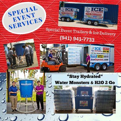 Special Event Services - Mobile Ice Trailers & Ice Delivers, Water Monsters, H2O 2 Go... Call Now!