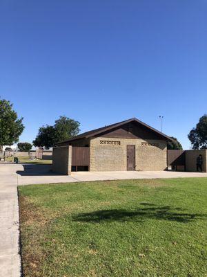 Restrooms open by baseball area