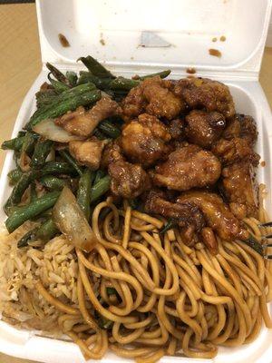 Half and half.. with string bean chicken and orange chicken