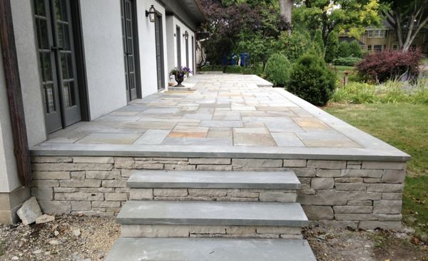 Raised blue stone patio