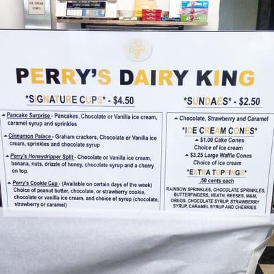 Perry's Dairy King Menu. Perry's Honeydripper now has soft serve  ice cream and many more tasty treats!