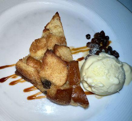 Bread Pudding with Raisins and Ice Cream