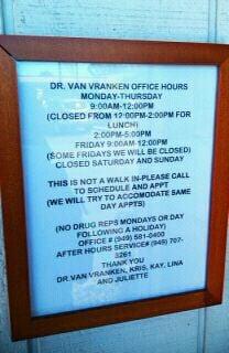 Office hours and walk-in policy.