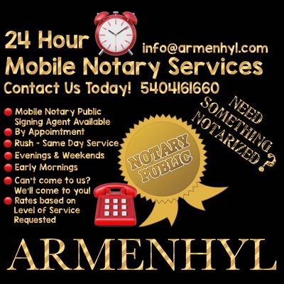 ARMENHYL Mobile Notary Public - Notary Signing Agent - Deal Direct with ARMENHYL - A Family Owned Virginia Small Business!  www.armenhyl.com