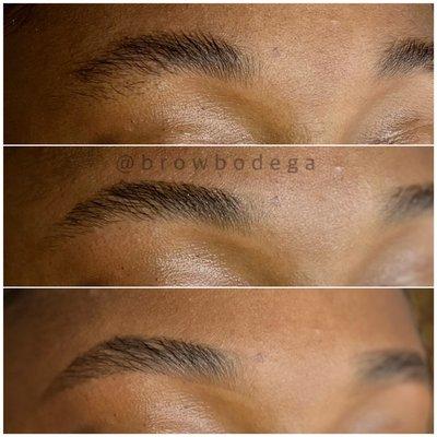 Brow wax, filled in with brow pencil.