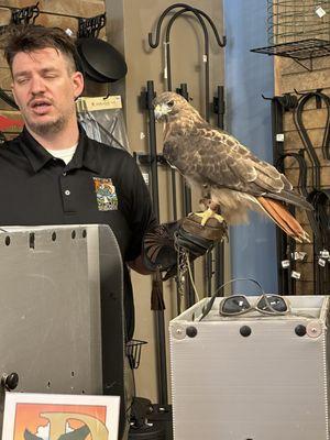 Providence Wildlife Rehabilitation visiting with Redtail Hawk