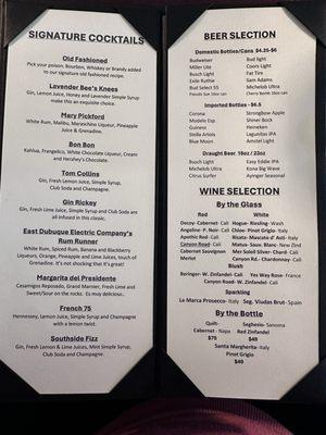 Drink menu