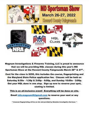 MD Sportsman's on site HQL Classes.