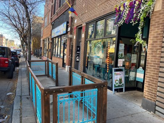 Outdoor entrance and seating area