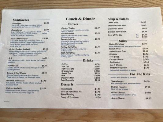 Lunch and dinner menu