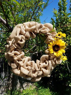 Beautiful burlap wreath from Patty's shop; She even has classes so you can make your own!