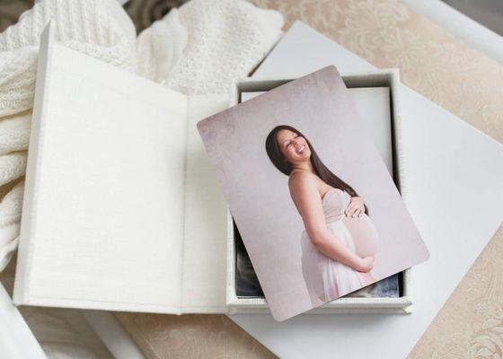 Example of our portrait box in white linen.