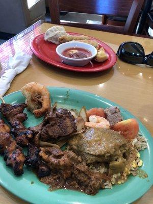 A selection from the lunch buffet. The chicken skewers are so good.